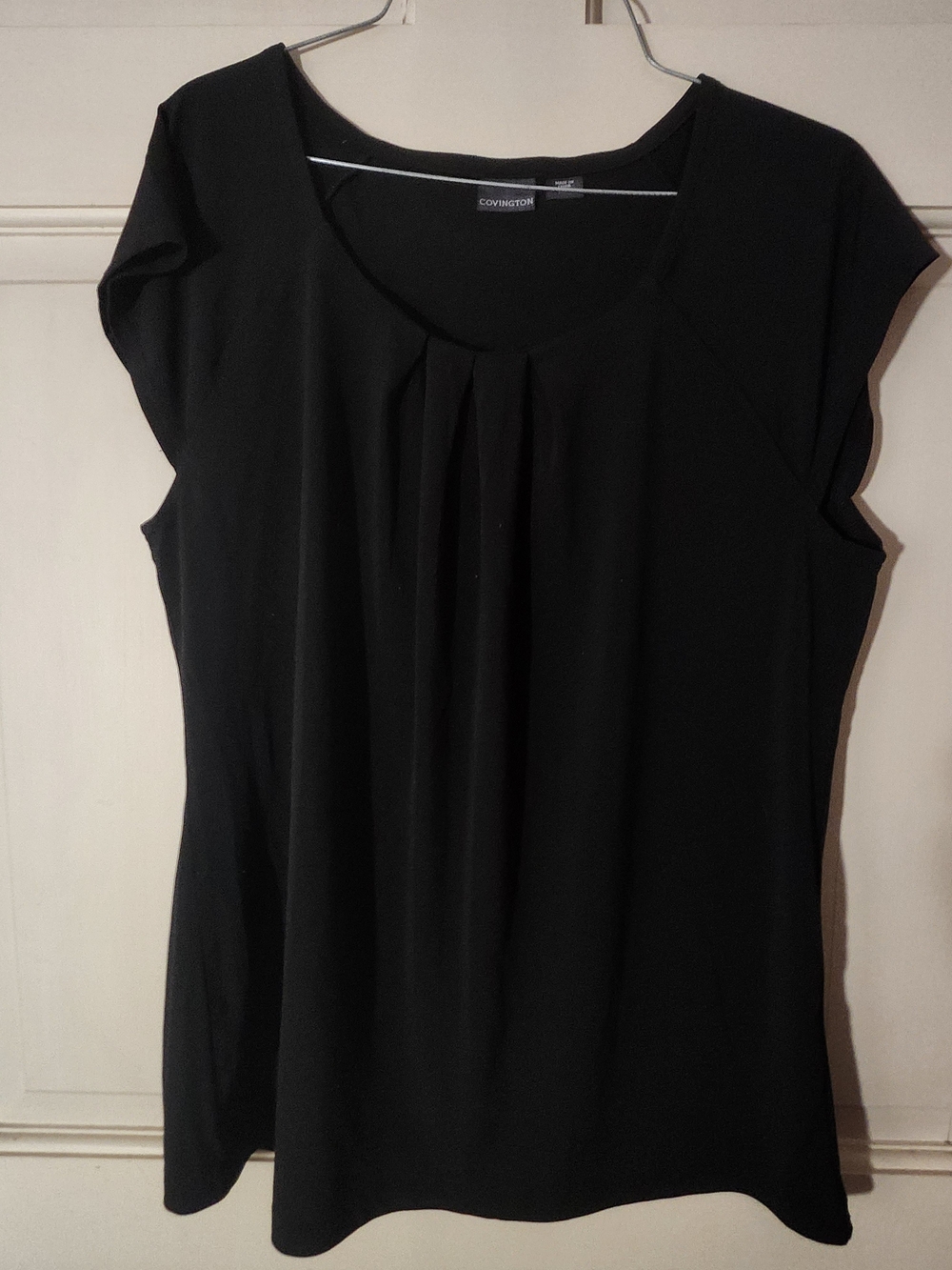 Covington Black Cap Sleeve Pleat Front Top